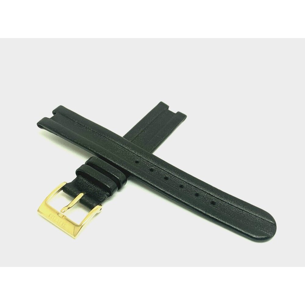Rado Watch Replacement Band Black Leather Strap 15mm Notched Lug Gold Buckle